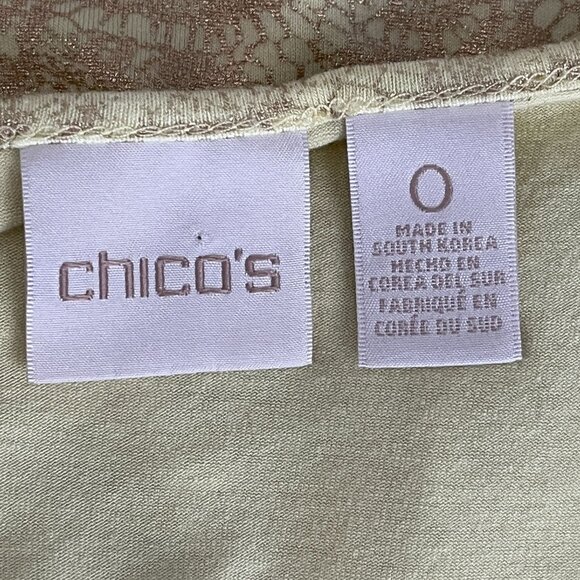 Chicos Gold Metallic Stretch Top Small Long Sleeve Shimmer Holiday Blouse - Picture 11 of 12